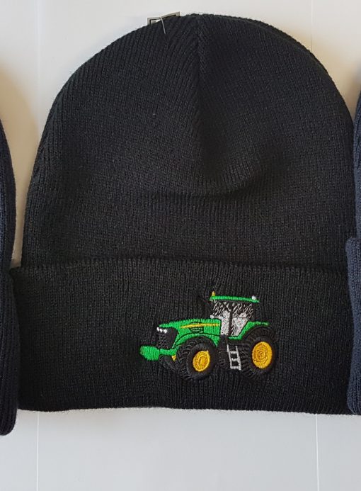 cuffed beanie with green tractor