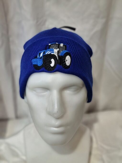 knitted kids beanie b45b blue c w blue tractor logo