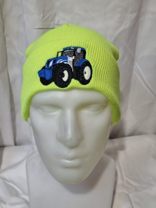 knitted kids beanie b45b hi vis c w blue tractor logo