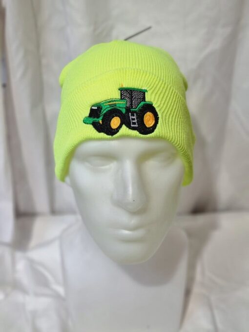 knitted kids beanie b45b hi vis c w green tractor lofo