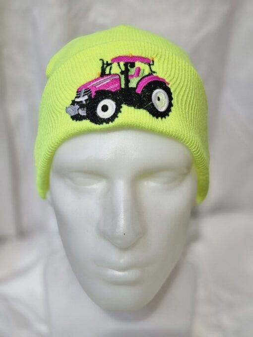 knitted kids beanie b45b hi vis c w pink tractor logo