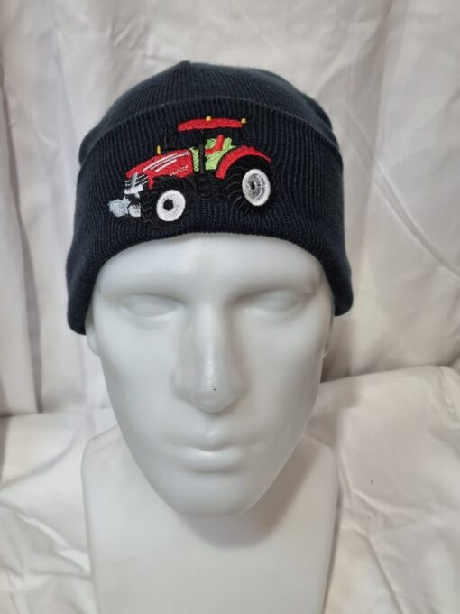 knitted kids beanie b45b navy c w red tractor logo