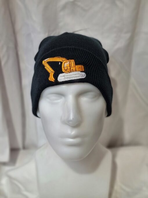 knitted kids beanie b45b navy c w yellow digger logo