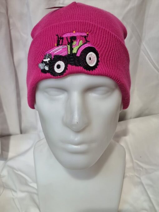 knitted kids beanie b45b pink c w pink tractor logo