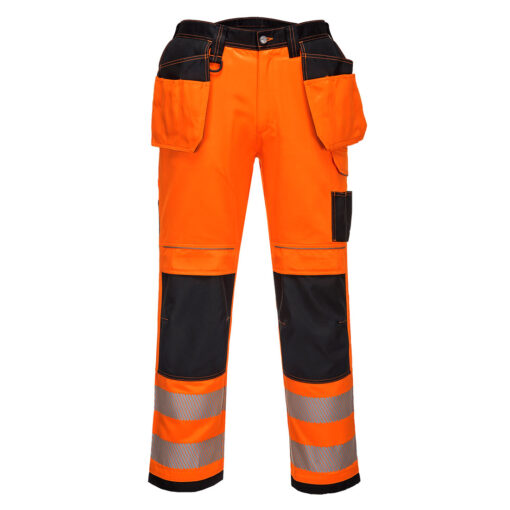 portwest hi vis trousers t501 orange black front