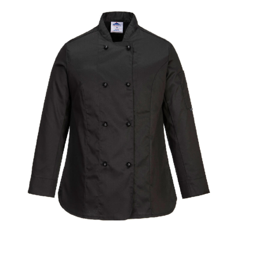 portwest rachel ladies chef jacket black c837