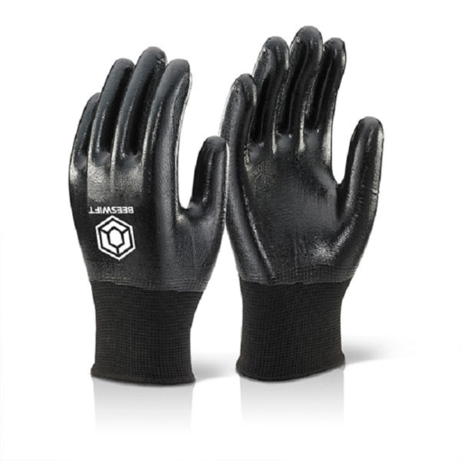 beeswift nitrile fully coated polyester glove black
